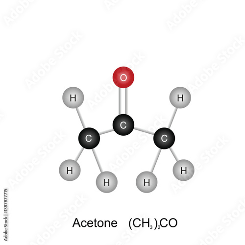 Chemical substance. Icon of sulfur Acetone commonly known as (CH3)2CO Structural formula isolated on white