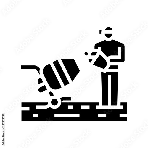 worker mixing cement concrete glyph icon vector illustration