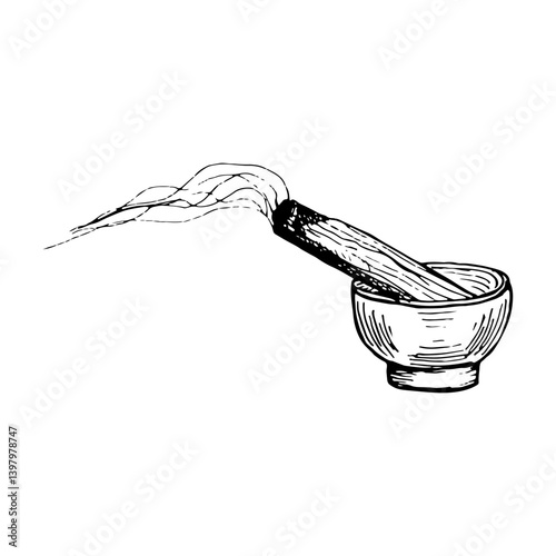 Palo santo tree stick drawing illustration. Fragrant aroma wooden incense burning stick sketch engraving style vector. Hand drawn line art clipart