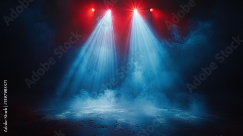 Dramatic stage lighting, vibrant colors, smoky backdrop