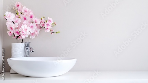 Modern bathroom sink with pink flowers