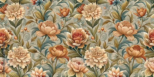 Ornate floral wallpaper design featuring intricate bouquets.