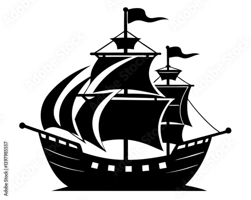 Pirate Ship Silhouette Vector Design, Pirate Ship SVG, Pirate Ship Icon