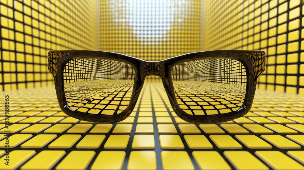 Stylish glasses with a vibrant yellow geometric background