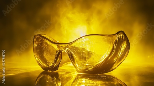 Obraz na płótnie Stylish yellow sunglasses with a reflective surface against a vibrant background w salonie
