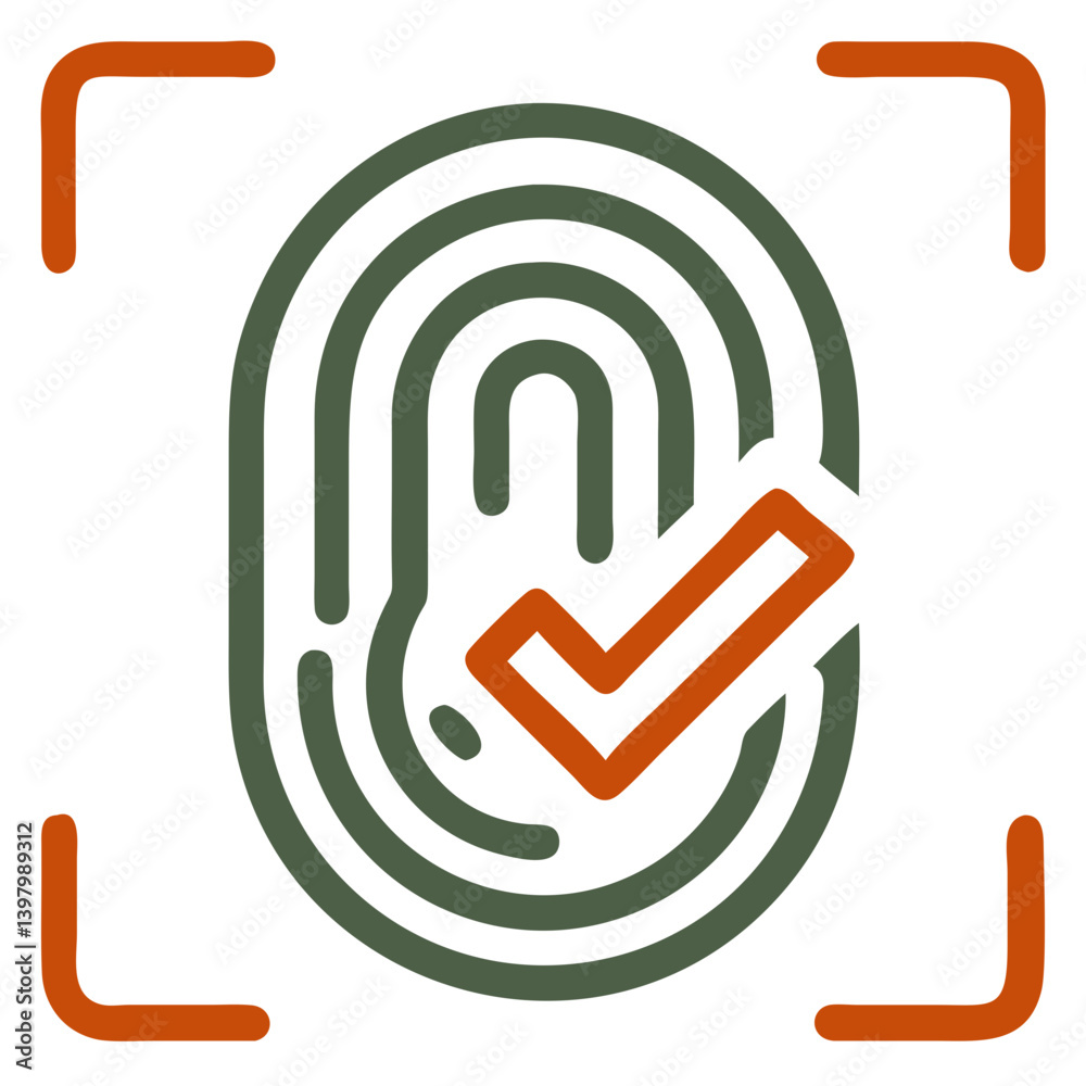 Biometric fingerprint verification icon with a checkmark in frame Biometric fingerprint verification icon with a checkmark in frame
