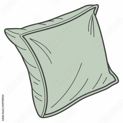 Light Green Square Pillow Cushion Line Art Style Illustration Piping Detail Home Decor Bedroom Living Room Furniture Soft Comfort Sleep Decorative Bedding Accent Piece