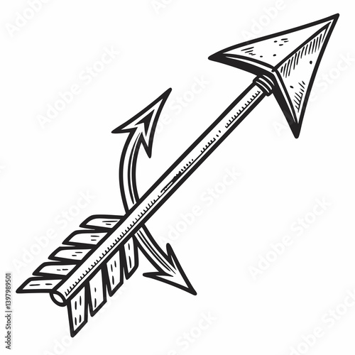 Vintage Engraving Style Crossed Arrows Sketch Hand-drawn Line Art Graphic