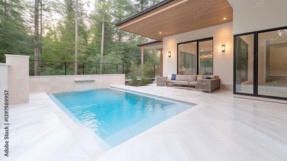 Fototapeta premium Modern Pool House Patio with Tranquil Ambiance