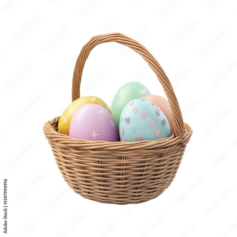 Naklejka premium Pastel Easter Eggs in a Wicker Basket