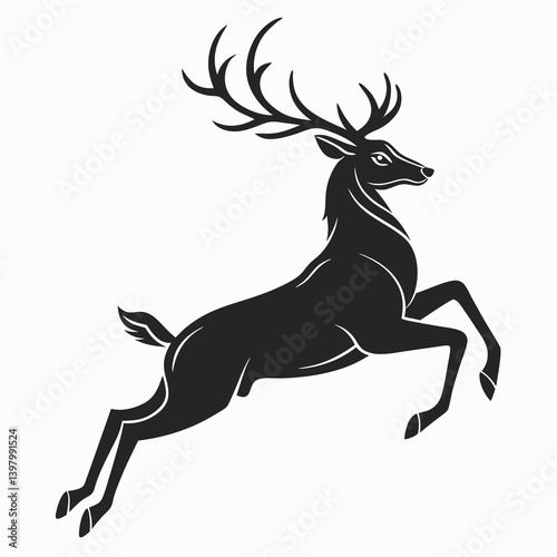 Black Deer Leaping Silhouette Vector Illustration