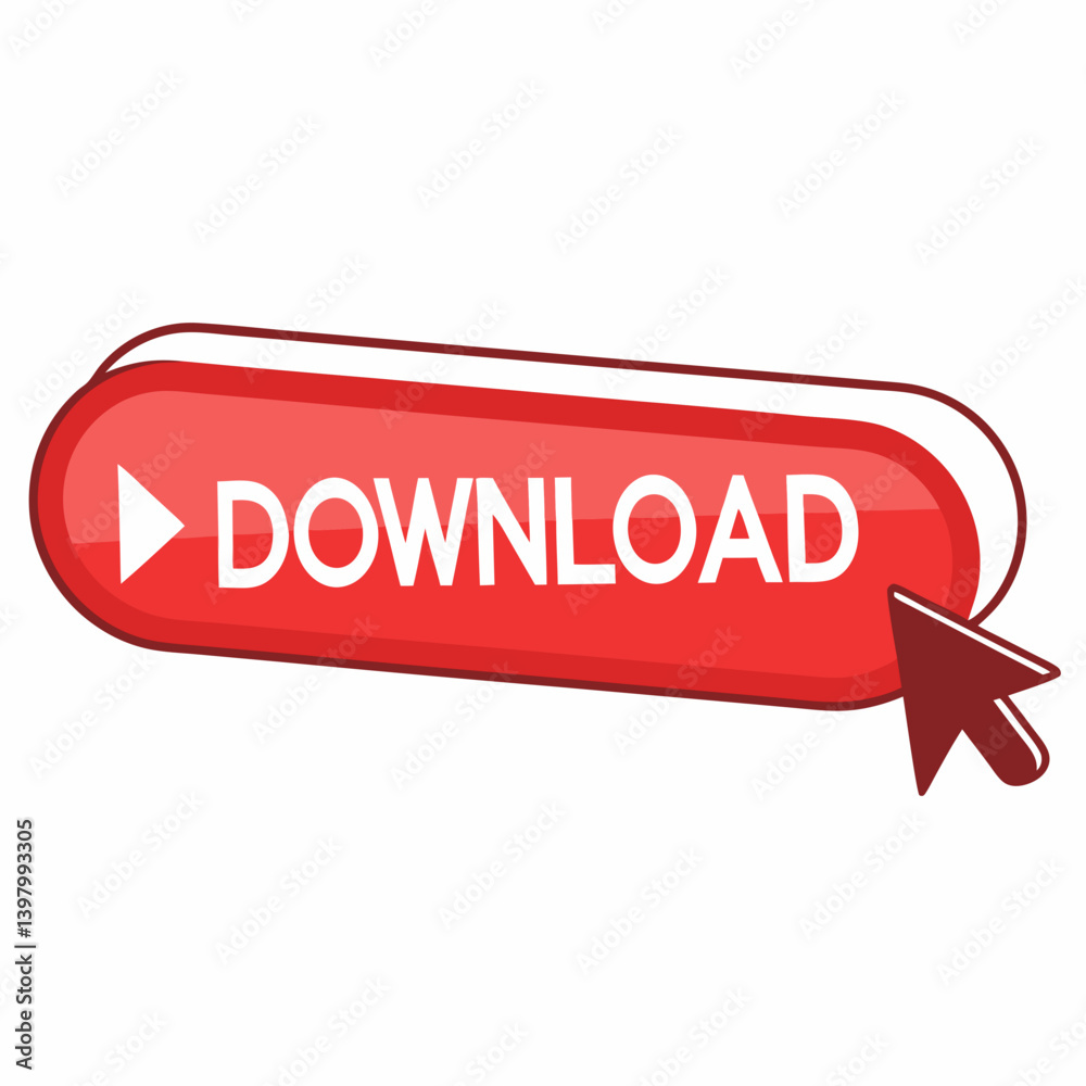 Cartoon Vector Red Download Button with Play Icon and Mouse Cursor Clicking for Online File Download on Internet Website Graphic Design Illustration Web Element Cartoon Vector Red Download Button with Play Icon and Mouse Cursor Clicking for Online File Download on Internet Website Graphic Design Illustration Web Element