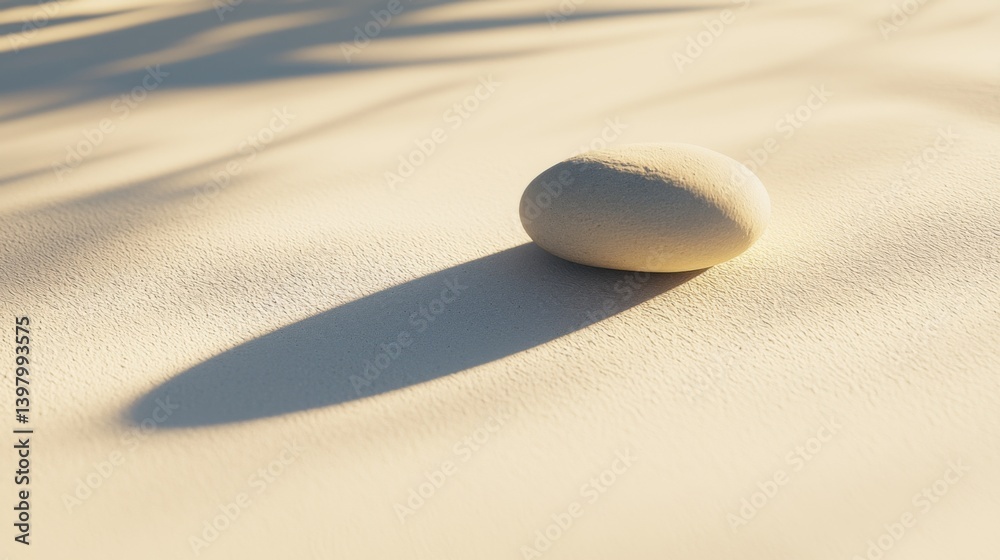 A smooth, beige egg resting on a textured surface with soft shadows
