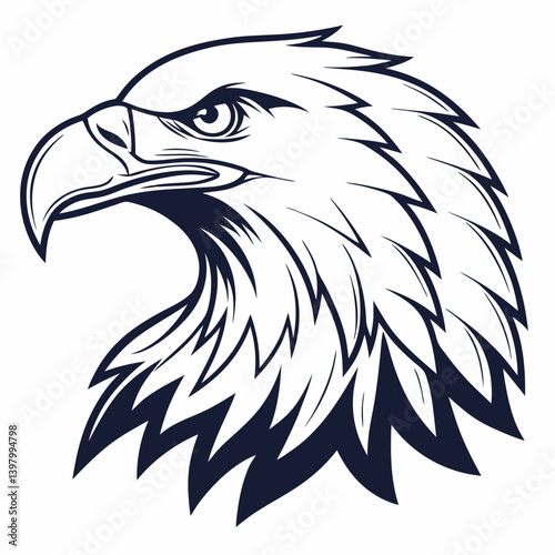 Black and White Line Art Vector Eagle Head Illustration Graphic