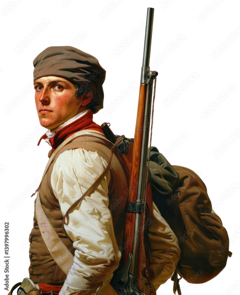 Obraz premium PNG French colony soldier illustration vintage rifle.