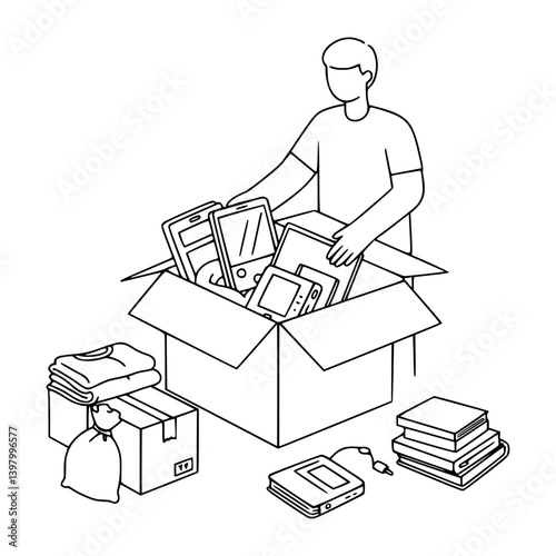 Simple Stroke Line Art of Packing goods for delivery to customer