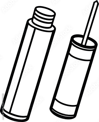 Minimalist outline of a cosmetic product container with wand and applicator. Isolated