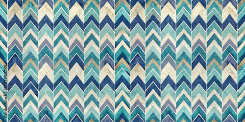 Stylish chevron pattern in teal and beige tones for modern decor.