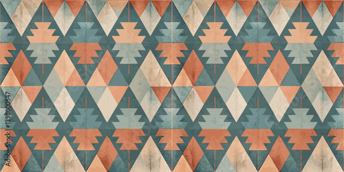 Geometric pattern featuring earthy tones and sharp triangular shapes.