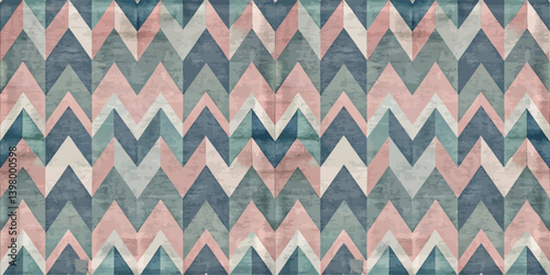 Abstract geometric pattern with chevrons in muted pastel colors.