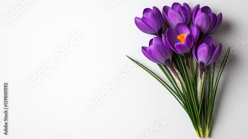 Obraz na płótnie Vibrant purple crocus flowers arranged elegantly on a clean background w salonie