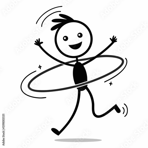 Joyful Stick Figure with Hula Hoop – Playful Minimalist Line Drawing.