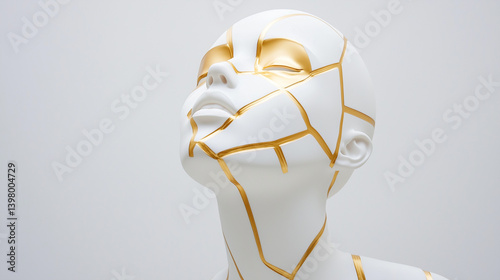 Geometric Grace - Minimalist Porcelain Woman with Gold Leaf