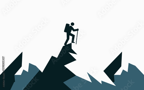 Mountain Climber Silhouette on Peak - Adventure Trekking Graphic