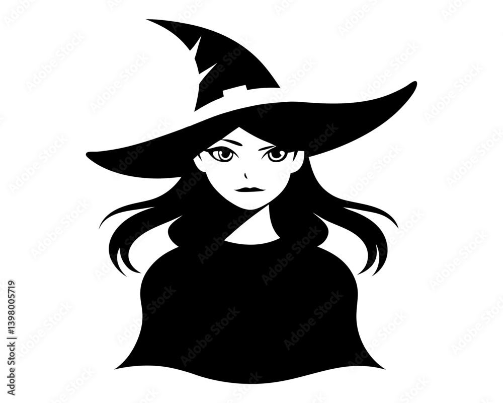 Pretty Witch Silhouette Vector Design, Pretty Witch SVG, Witch Icon Pretty Witch Silhouette Vector Design, Pretty Witch SVG, Witch Icon