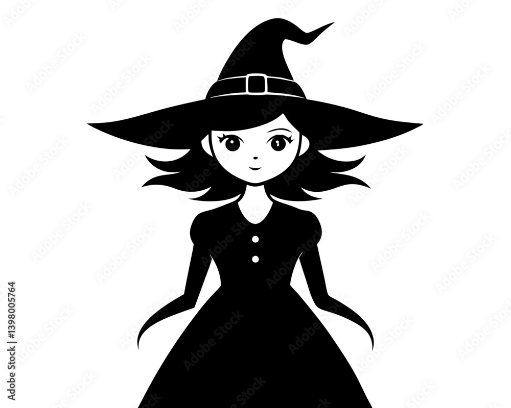 Pretty Witch Silhouette Vector Design, Pretty Witch SVG, Witch Icon Pretty Witch Silhouette Vector Design, Pretty Witch SVG, Witch Icon