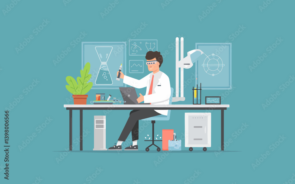 Scientist Analyzing Sample in Laboratory, Research and Experimentation Illustration Scientist Analyzing Sample in Laboratory, Research and Experimentation Illustration
