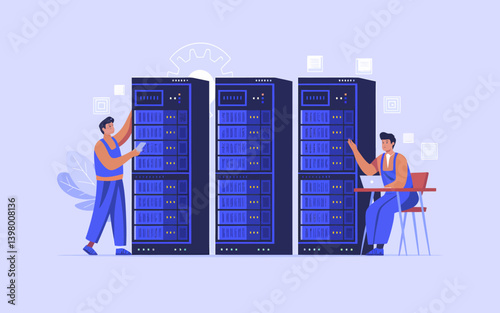 Data Center Technicians Managing Servers in Modern Facility