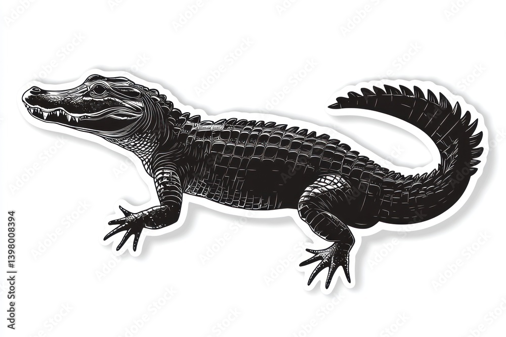 Fototapeta premium Alligator illustration, wildlife, white background, reptile sticker, zoology