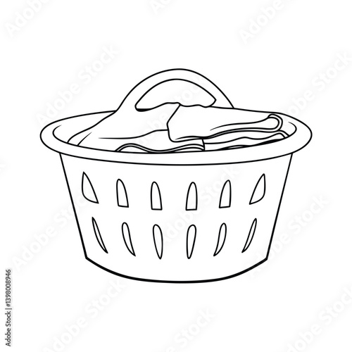 Laundry Basket Outline Design Filled With Clothing For Coloring Book Activities
