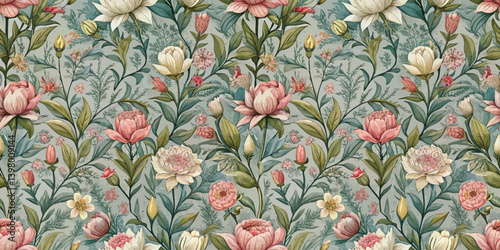 Elegant floral pattern with soft pastel colors and intricate detailing.
