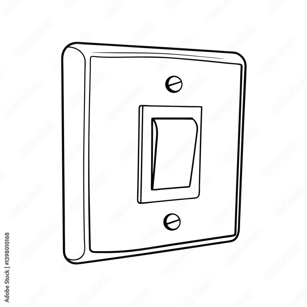 Electrical Switch Single Light Switch Power Switch Contour Drawing Style Line Art Electrical Switch Single Light Switch Power Switch Contour Drawing Style Line Art