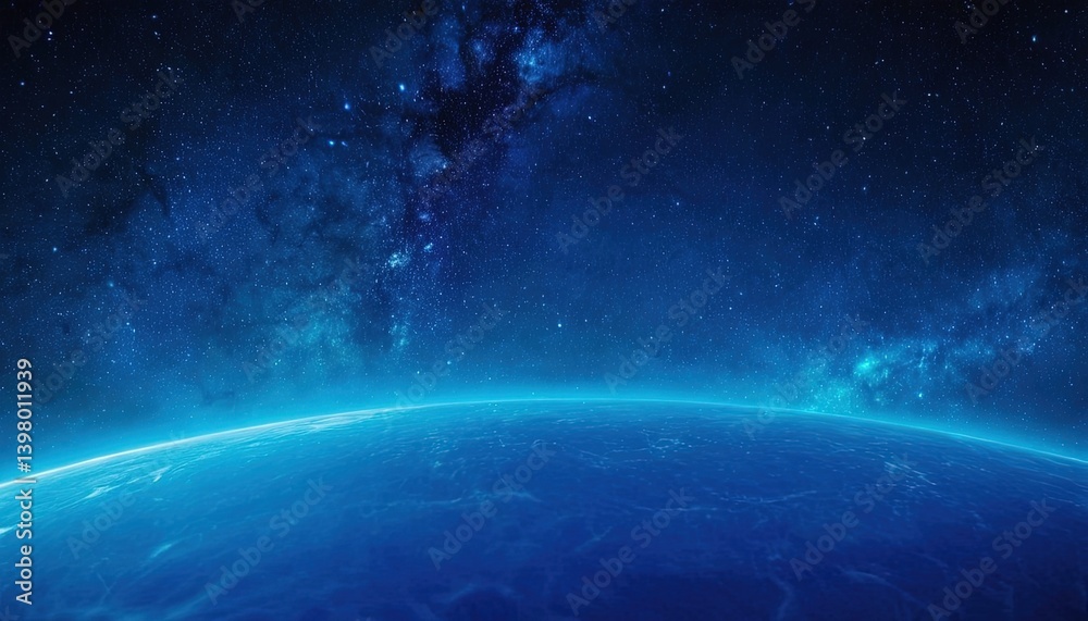 Fototapeta premium Celestial Embrace: Earth bathed in ethereal blue, viewed from the cosmic expanse of the universe. The image is a window to the infinite wonders beyond.