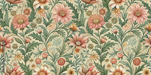 Beautiful floral vintage wallpaper with intricate design and soft pastel colors.