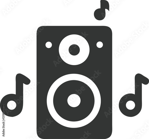 Speaker with Music Notes, Audio Element on Transparent Background, Minimalist Design