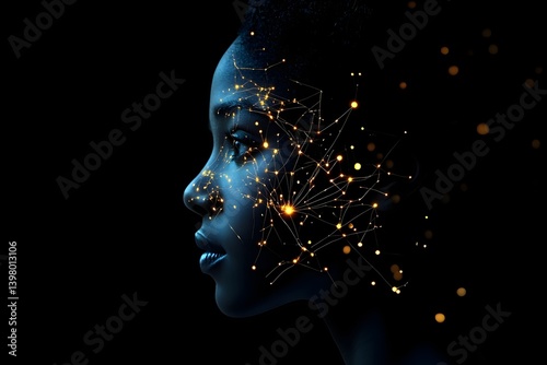 A profile view of an AI head with glowing data connections