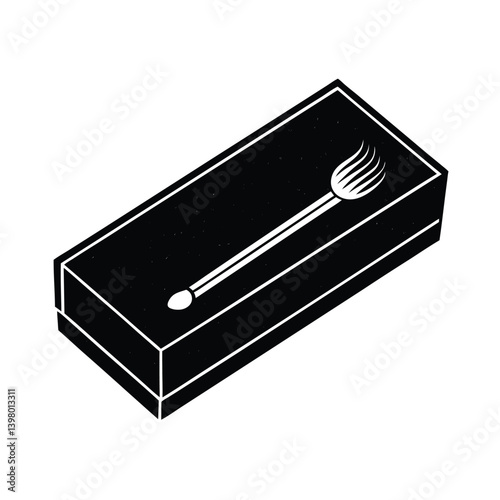 Minimalist Illustration Of A Matchbox With Match On Top Black And White