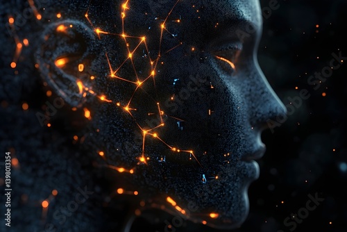 A profile view of an AI head with glowing data connections
