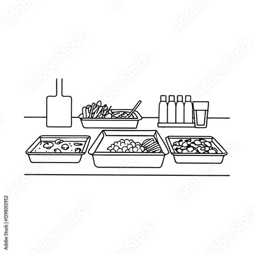 Line Art Depiction Of A Buffet Or Cafeteria Food Serving Display