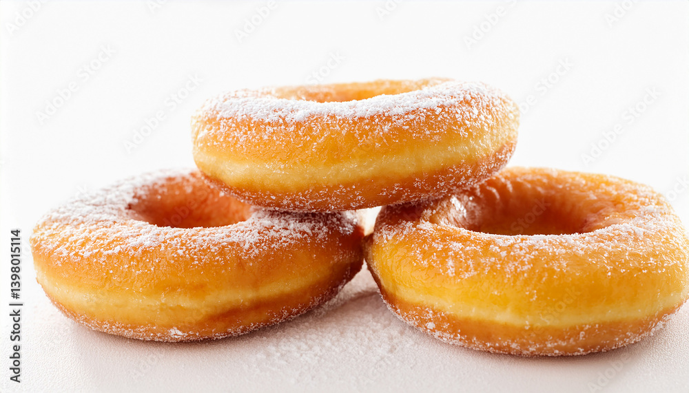 A Detailed View of Lightly Powdered Golden Donuts A Detailed View of Lightly Powdered Golden Donuts