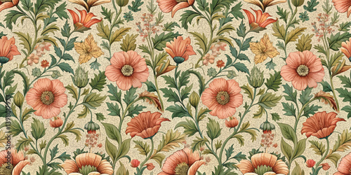 Beautiful floral pattern with vibrant flowers and lush greenery.