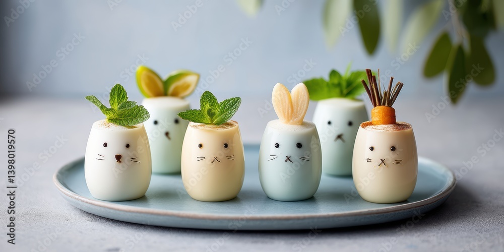 Colorful eggs with bunny faces and carrots, perfect for celebrating Easter joyfully. Colorful eggs with bunny faces and carrots, perfect for celebrating Easter joyfully.