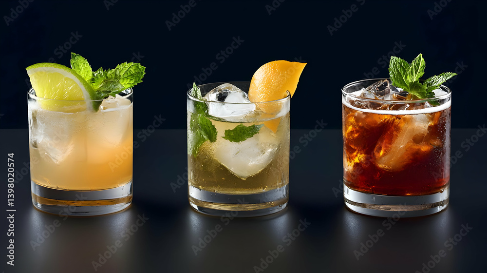 Three Different Cocktails With Ice Three Different Cocktails With Ice