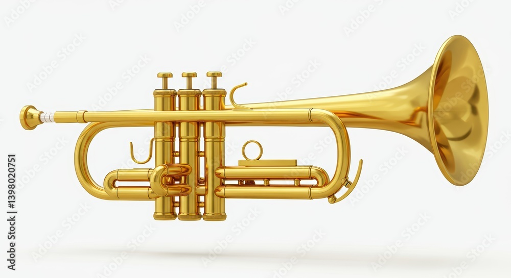 Obraz premium Golden Trumpet Musical Instrument Isolated on White Background for Music Design