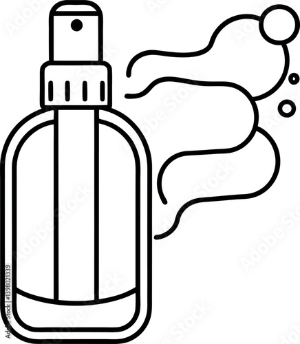 Outline Style Spray Bottle With Mist, Black and White, Simple Icon, Isolated, Minimal