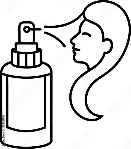 Outlined Female with Long Hair and Spray Bottle in Flat Style Illustration